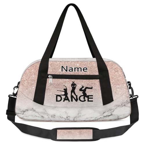 Custom Name Kids Duffle Bag Personalized Text Ballet Crystal Marble Dance Gym Sports Bag Waterproof Overnight Weekender Travel Workout Duffel Bag Carry On Bag for Little Boys Girls Teen Gifts