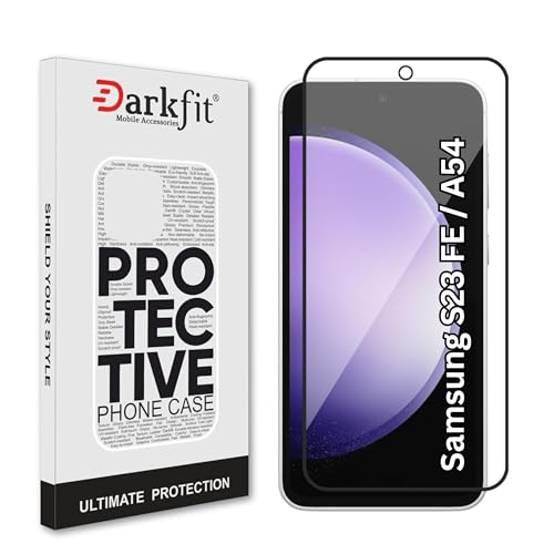 Image of DARKFIT Tempered Glass Premium Screen Protector Compatible for Samsung S23 FE / A54 | Edge to Edge Coverage with Easy Installation Kit | Scratch Resistance | HD Clear Glass (Black Border) | Pack of 1