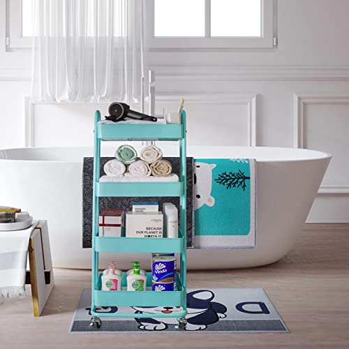 elabo 4-Tier Metal Mesh Utility Rolling Cart, Storage Organizer Trolley Services Cart with Lockable Wheels for Kitchen, Bathroom, Living Room (Blue) - Thumbnail 6