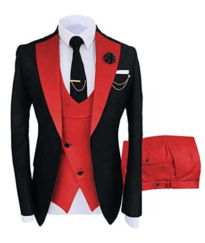 Men's 3 Pieces Suit Slim Fit One Button Blazer Grooms Tuxedos Formal Wedding Party Jacket Vest & Pant Dress Business Suit3