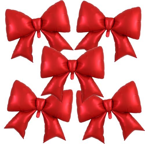 Vuzvuv 5Pcs 38 Inch Giant Red Bow Balloon for Birthday Party, Red Coquette Birthday Decorations for Gender Reveal, Baby Shower,Wedding Bridal,Theme Party