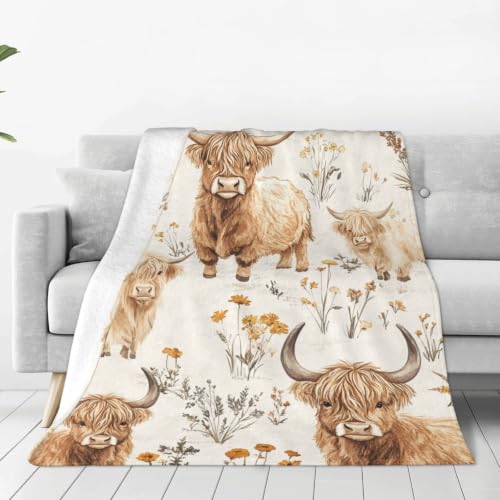SweetFox Highland Cow Throw Blanket Cattle Decor Gifts for Girls 60"X50"