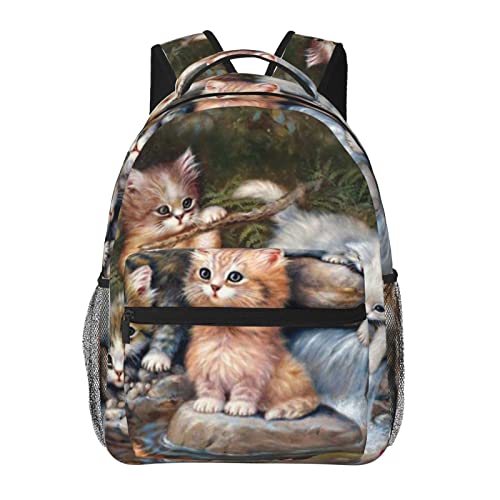 Sac d'école chat à grande capacité et port USB pour étudiant