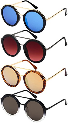 Retro Style Round Flat Lens Sunnies w/Flat Top Bar 32165TT-FLREV3