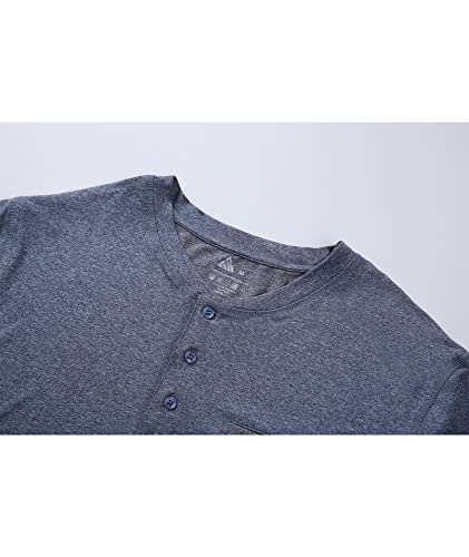 Zity Mens Henley Shirt Short Sleeve Basic Button-Down T-Shirt With Pockets Solid Color Henley Shirt 1279-Blue Gray-M #TOP4