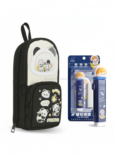 Image of Kawaii Pencil Pouch for Kids with Cute Character Erasers | Double Zipper, Water-Resistant School Pouch | Lightweight Stationery Case for Boys & Girls