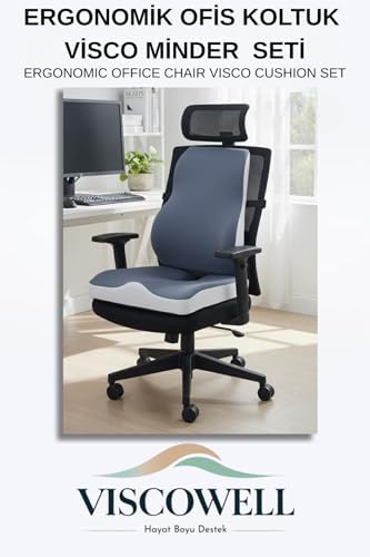 Visco Ortopedik Ergonomik Ofis Koltuk Koksiks Oturma Minderi Sırt Bel Destek Minderi Yastığı Seti - Görsel 3