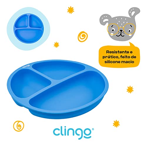 Prato Silicone Com Divisória Colors Azul, Clingo, Azul