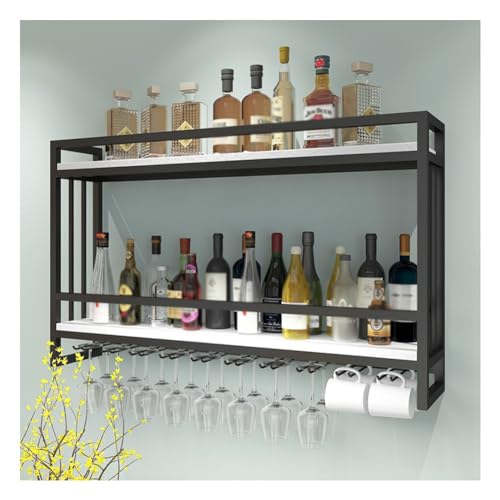 Étagère à vin murale en métal moderne avec support verre à pied pour cuisine et bar