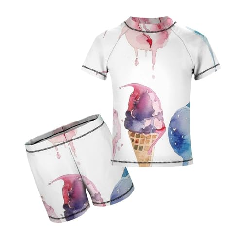 Watercolor Ice Cream in Waffle ConesChildren's Casual Swimsuit Set - Simple and Versatile9-11Y（140cm）
