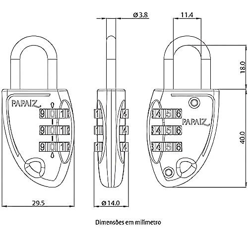 Cadeado de Segredo Com Senha Original Papaiz C23 Prata