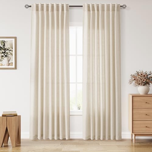 Nanspring Cream Beige Linen Curtains 84 Inches Long for Living