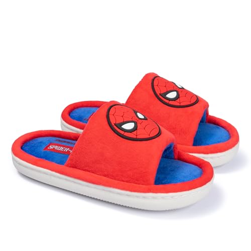 Marvel Spider-Man Boys Plush Slippers Official Kids Indoor House Shoes with Memory Foam Cushion and Non-Slip Sole Cozy Spider-Man Bedroom Slippers for Toddler and Little Kids