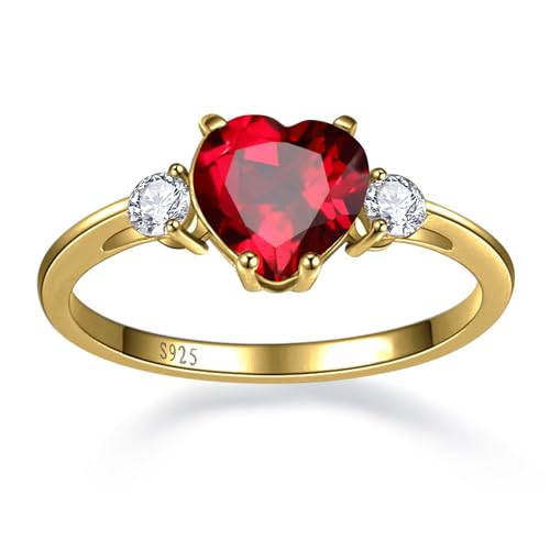 2.25ct Created Gemstone Ring for Women 925 Sterling Silver Heart Cut 8 * 8mm Cubic Zirconia Birthstone Ring for Engagement Anniversary Size 5-103