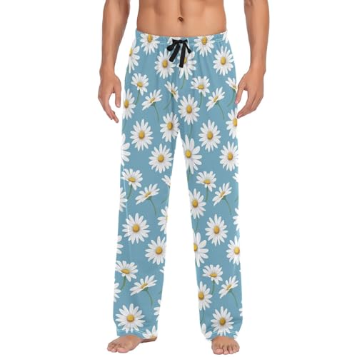 Mens Pajama Pants Daisy Flower Blue Soft Lounge Sleep Pj Bottoms with Drawstring Pockets2