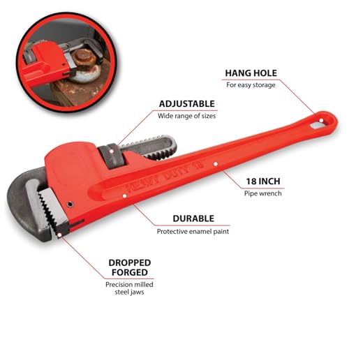 Image of Performance Tool W1133-18B 18 in. Red Drop-Forged Steel Pipe Wrench