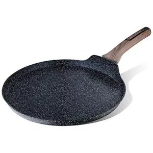 BERGNER Ultimate Forged NonStick 26 cm Tawa/Dosa Pan, for Low Oil Paratha/Dosa/Uttapam/Pancake/Crepe/Eggs/Toasts, Wood Finish Handle, Granite Finish, Induction & Gas Ready, 2-Year Warranty