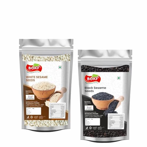Image of BOKF Black & White Sesame Seeds | Natural, Unpolished Til | High in Calcium & Iron | Ideal for Cooking, Chutneys, Ladoos & Baking | Gluten-Free, Vegan (Kala Safed Till)