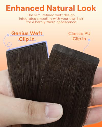 Image of Full Shine Seamless Clip in Hair Extensions Dark Brown 20 Inch 120g 7pcs