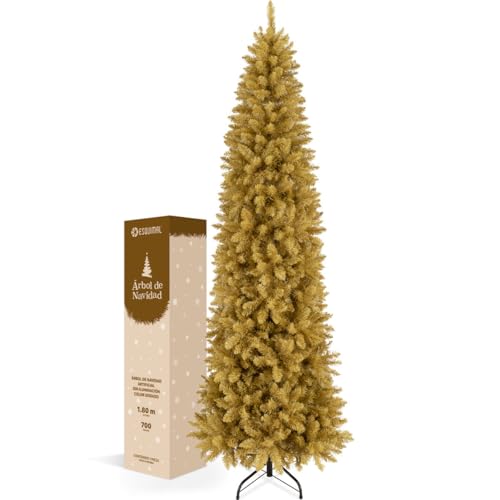 La Mejor Recopilación de Ãrboles de navidad los mejores 10. 42 ESQUIMAL Pino Canadiense Tipo Lápiz, Árbol de Navidad Delgado Fácil de Armar (Dorado Mate, 180 cm)