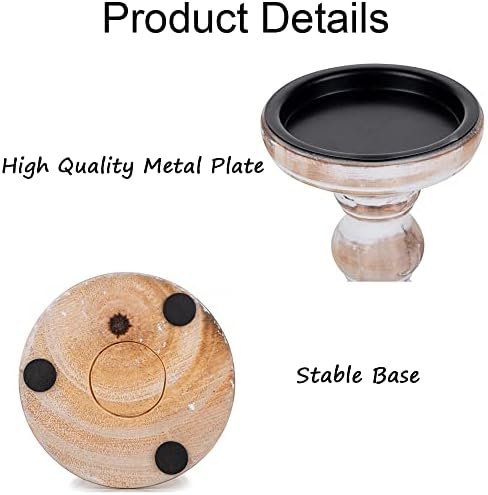 Inweder Wooden Candle Holders Pillar - 3Pcs Wood Candlestick Holders Rustic Pillar Candle Holder Set Distressed White Shabby Chic Tealight Holders for Wedding Centrepieces Farmhouse Home Room Decor