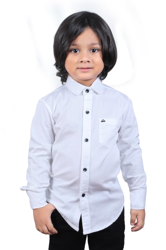 Image of Boy's Kids Regular Fit Solid Pattern Cotton Shirt with Pocket Collared Neck Long Sleeve Button Down Closure Type and Standard Length | Boys Cotton T-Shirts Set | Shirt for Boy