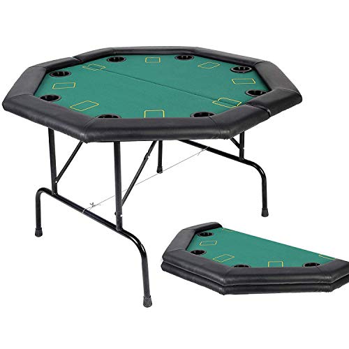 Livebest 48\" Octagon Folding Poker Table with Leg 8/10 Player & Poker Chips Set-Cup Holders Inserts-for Luxury Texas Card Game Blackjack,Green Speed Felt Cloth (4 Fold - 8 Player)