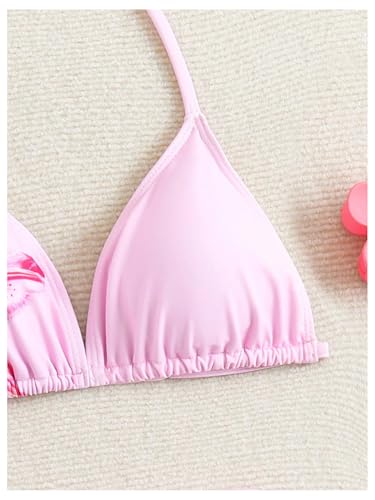 Image of SHENHE Girl's 3 Piece Swimsuits Cute Halter Triangle Bikini Bathing Suit with Beach Cover Up