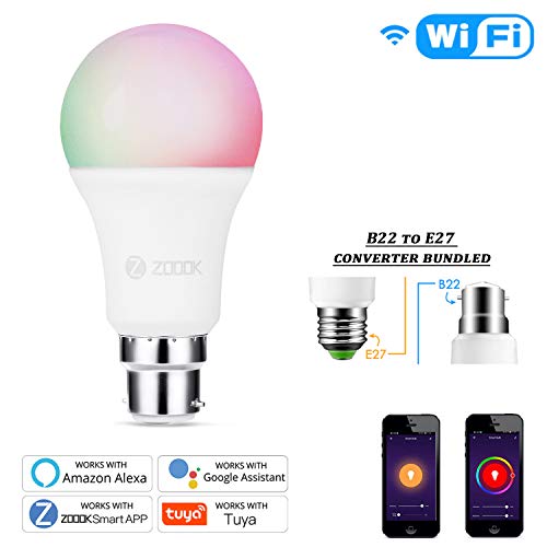 Image of ZOOOK Shine 9-Watt Smart LED Bulb Compatible with Amazon Alexa and Google Assistant (B-22 Pin Type Socket Bundled with B22 to E27 convertor, White)