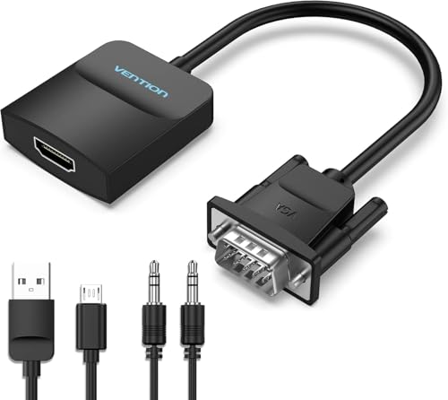 Image of VENTION VGA to HDMI Adapter 0.5FT, Uni-Directional VGA(Source) to HDMI(Display) Converter (Male to Female) 1080@60Hz with Audio Cable and Micro USB Cable from PC, Monitor
