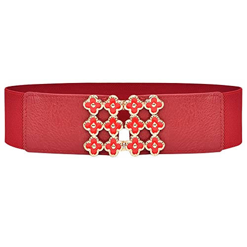 YOU&M Women's Sweet Small Flower Buckle Waist Belt Elastic Stretch Corset for Cute Elegant Dress Plus Size Belt