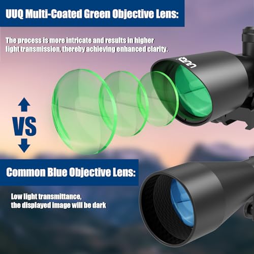 UUQ 2.5-10x40 Rifle Scope with Red/Green Illuminated Mil-dot with Red/Green Laser Combo-Green Lens Color,Tactical Scope for Gun Air Hunting,Free 20/11mm Mounts