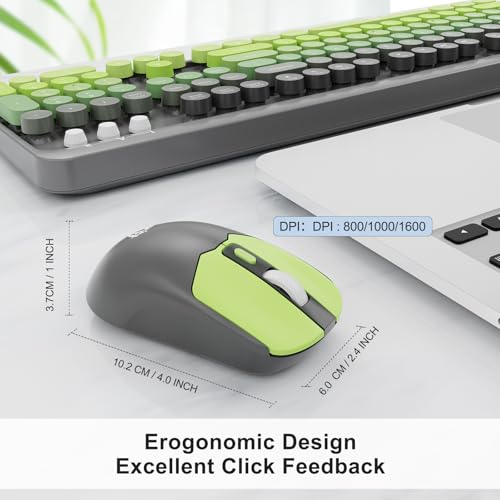 Wireless Keyboard and Mouse Combo, 2.4 GHz Wireless Full-Sized Typewriter Keyboard with Round Keycaps for Windows, Computer, Desktop, PC, Laptop (GreyGreen) by FOPETT - Image 4
