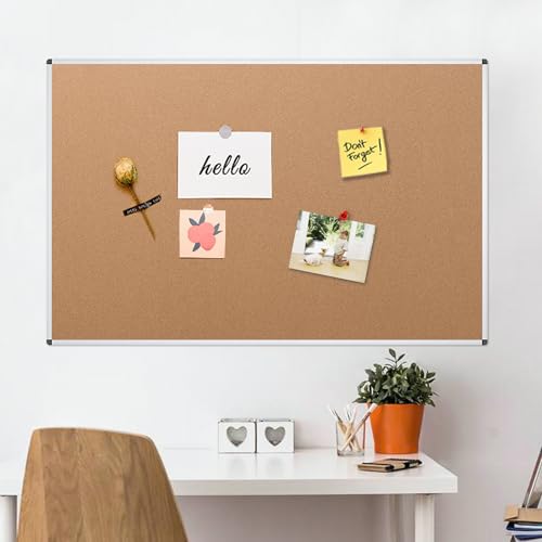 image for VIZ-PRO Large Cork Bulletin Board, 96 X 48 Inches, Wall-Mounted Corkbo