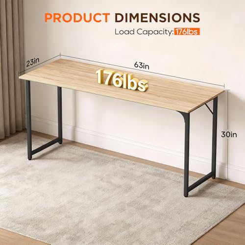 Image of PayLessHere | 63 Inch Computer Desk | Nature | Office Desk with Metal Frame, Adjustable Feet | Water-Resistant, Scratchproof Surface | Sturdy Writing Table for Home Office or Study | Pack of 1