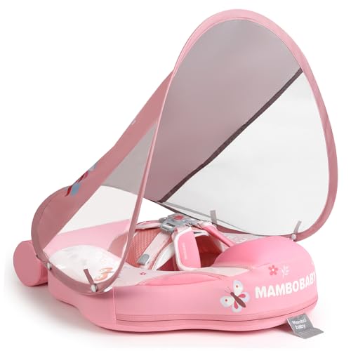 Image of Mambobaby Float with Canopy and Tail New Upgraded Non-Inflatable Baby Pool Float Mambo Float Swim Trainer Solid Infant Swim Float Adjustable Pearl Foam Baby Swim Ring