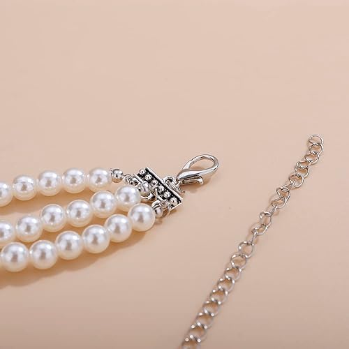 Vista 8 de Aimimier Gargantilla bohemia de múltiples capas de perlas sintéticas de los años 20