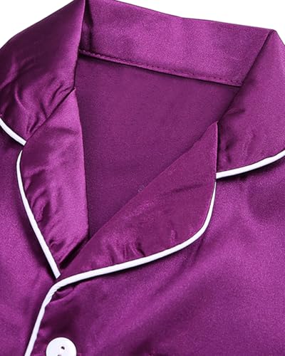 Girls 4 Piece Pajamas Set Silk Button-Up Top and Shorts Boys Sleepwear Nightwear for Kids4