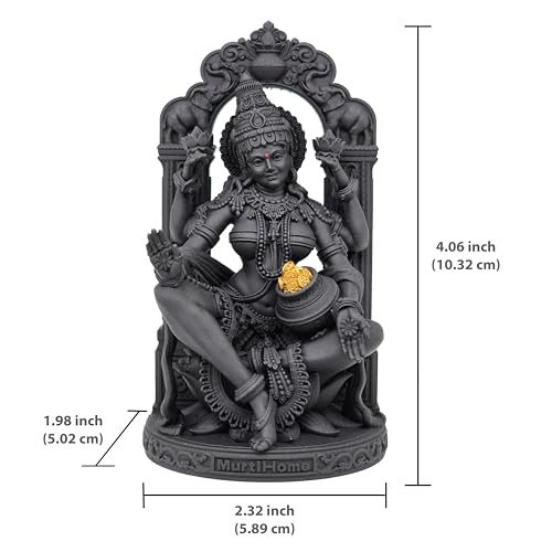 Image of MurtiHome Lakshmi Devi Murti, The Goddess of Fortune Mahalaxmi Idol | 10.32 cm Tall Small Black Color Figure Made From UV Resin, Crafted by 3D Printer for Car Dashboard, Home, Office, Gift