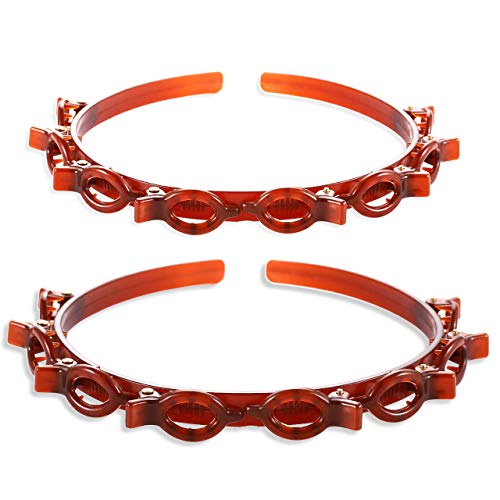 Double Bangs Hairstyle Hairpin Headband, Double Layer Twist Plait Headband Hair Tools, Fashion crocodile clip braided headband (Brown 2Pcs)