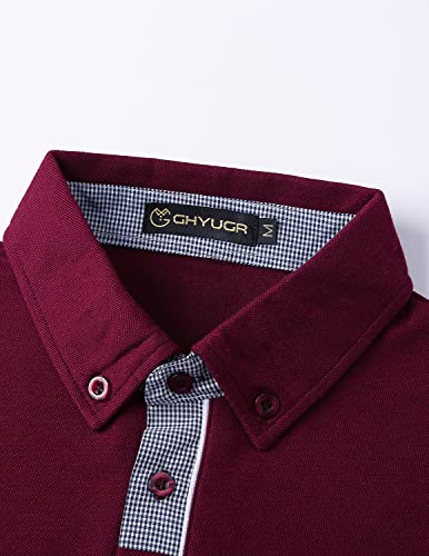 Image of GHYUGR Men's Polo Shirts Short Sleeve Slim Fit Polo Casual Plaid Splice T-Shirts