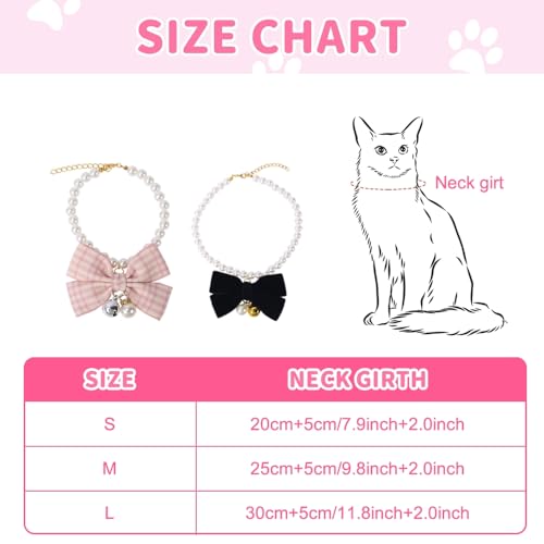 Dog Cat Pearls Necklace Collar,Cat Wedding Collar with Bowtie & Bell for Puppy Bunny Kitten Small Medium Dogs Cats - Image 2