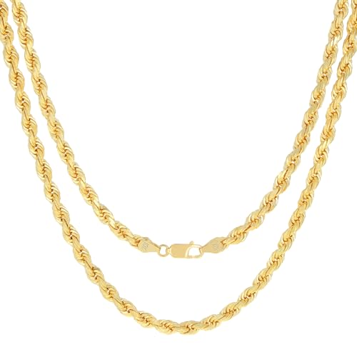 Nuragold 10k Real Yellow Gold 5mm Rope Chain Diamond Cut Necklace (16