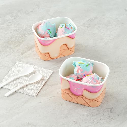 Image of Restaurantware Paper Cups 200 Count 12 Ounce Square Disposable Ice Cream Containers, Leak-Resistant Paper Dessert To Go Cups, Hot And Cold Food, Durable Vanilla Strawberry Swirl, Lids Sold Separately