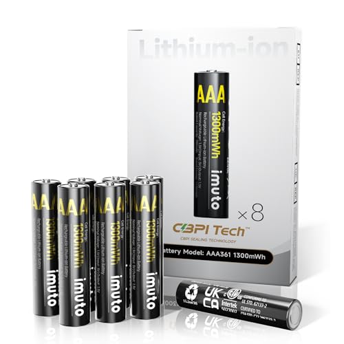 imuto Rechargeable AAA Batteries Lithium 8 Pack,1300mWh 1.5V Constant Output Triple a Lithium Batteries 1600 Cycles Long Lasting（No Charger）