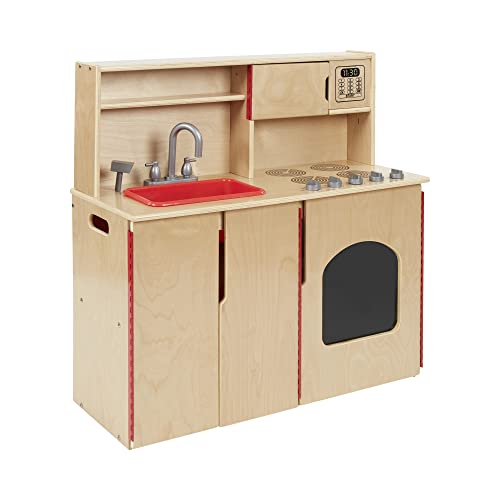 ECR4Kids 4-in-1 Kitchen, Sink, Stove, Oven, Microwave and Storage, Play Kitchen, Natural