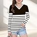 Long Sleeve Tops for Girls,Girls Striped Print Long Sleeve Tops Kids Fashion Color Block V-Neck Shirts Casual Pullover Tops for Teen Girl Youth