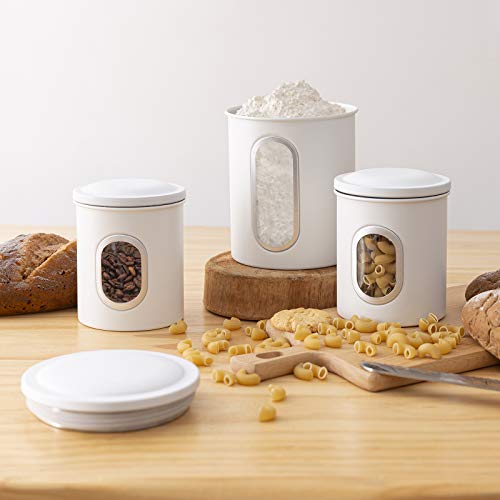 Deppon Stainless Steel Bread Box And 3-Piece Airtight Canister Set, Large Capacity With Clear Window For Kitchen Counter, White #TOP4