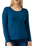 Cable & Gauge Women’s Scoop Neck Long Sleeve Tee – Soft Viscose Spandex Stretch Top, Casual Solid Pullover Shirt, Basic Layering Scoop Neck T-Shirt - Poseidon - Large