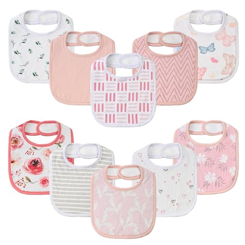 Image of 10 Pack Cotton Snap Bibs for Baby Boy Girl, Super Soft Drool Bibs for Teething and Feeding